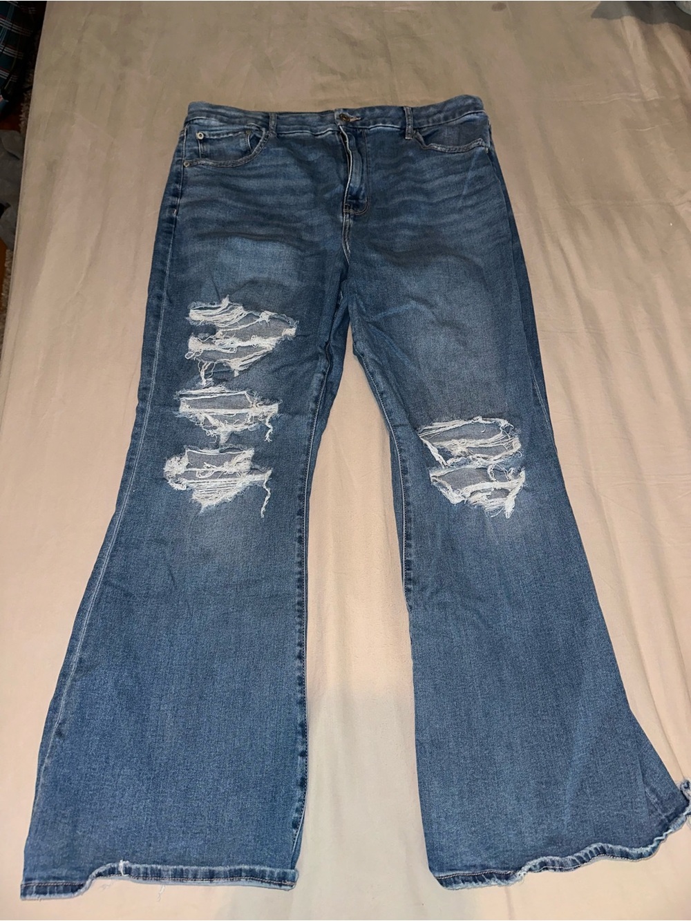 American Eagle Outfitters Medium Blue Distressed Wide-Leg Jeans